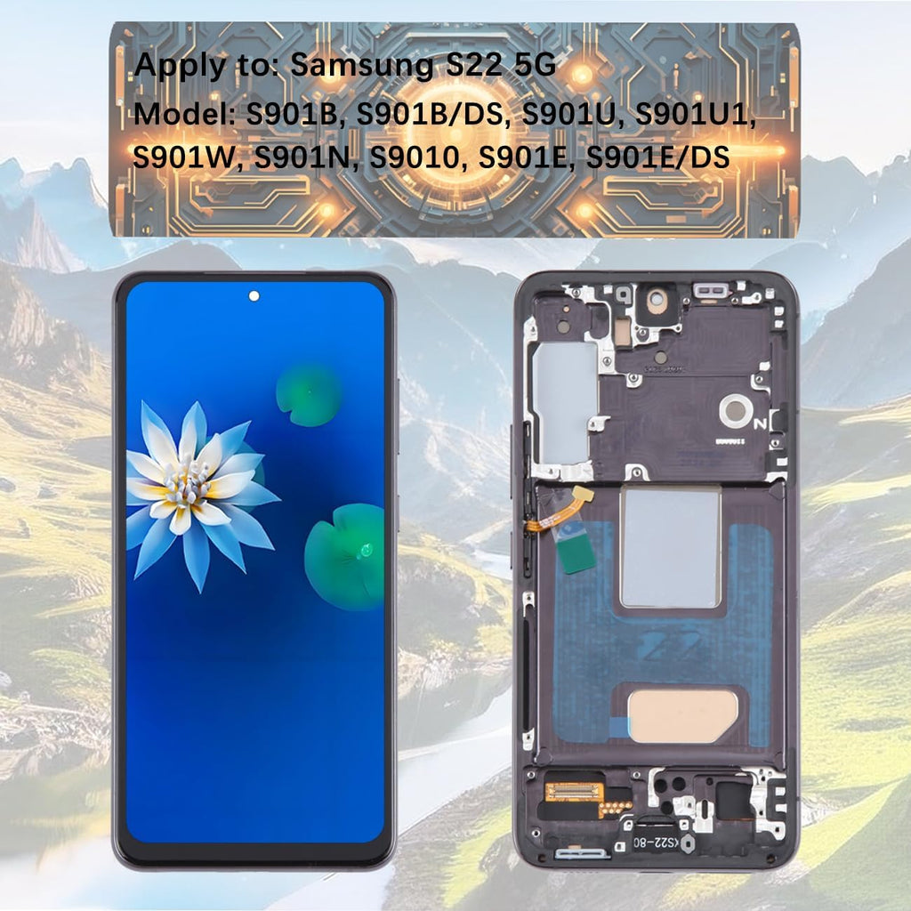 Samsung Galaxy S22 OLED Display Assembly with Frame Replacement Screen Touch Digitizer Premium Quality Repair Part