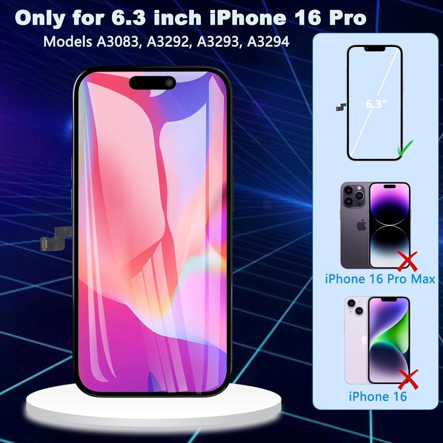 For iPhone 16 Pro LCD Screen Replacement (In-Cell)