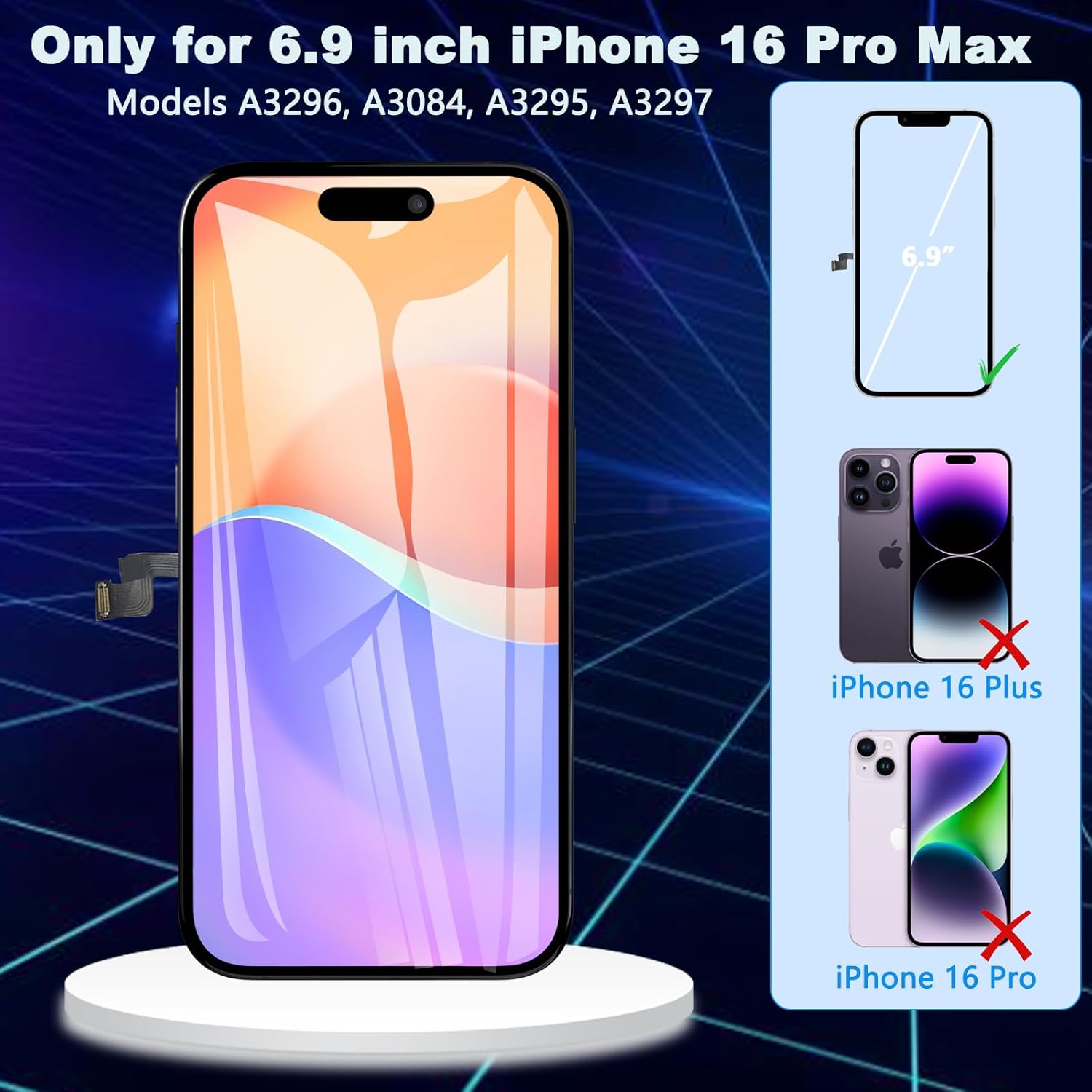 For iPhone 16 Pro Max LCD Screen Replacement (In-Cell)