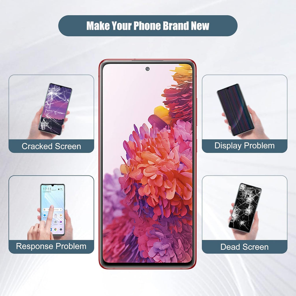 Original Samsung Galaxy S20 FE 4G AMOLED Full Display Assembly with Frame Complete Screen Replacement Touch Digitizer Genuine OEM Repair Component