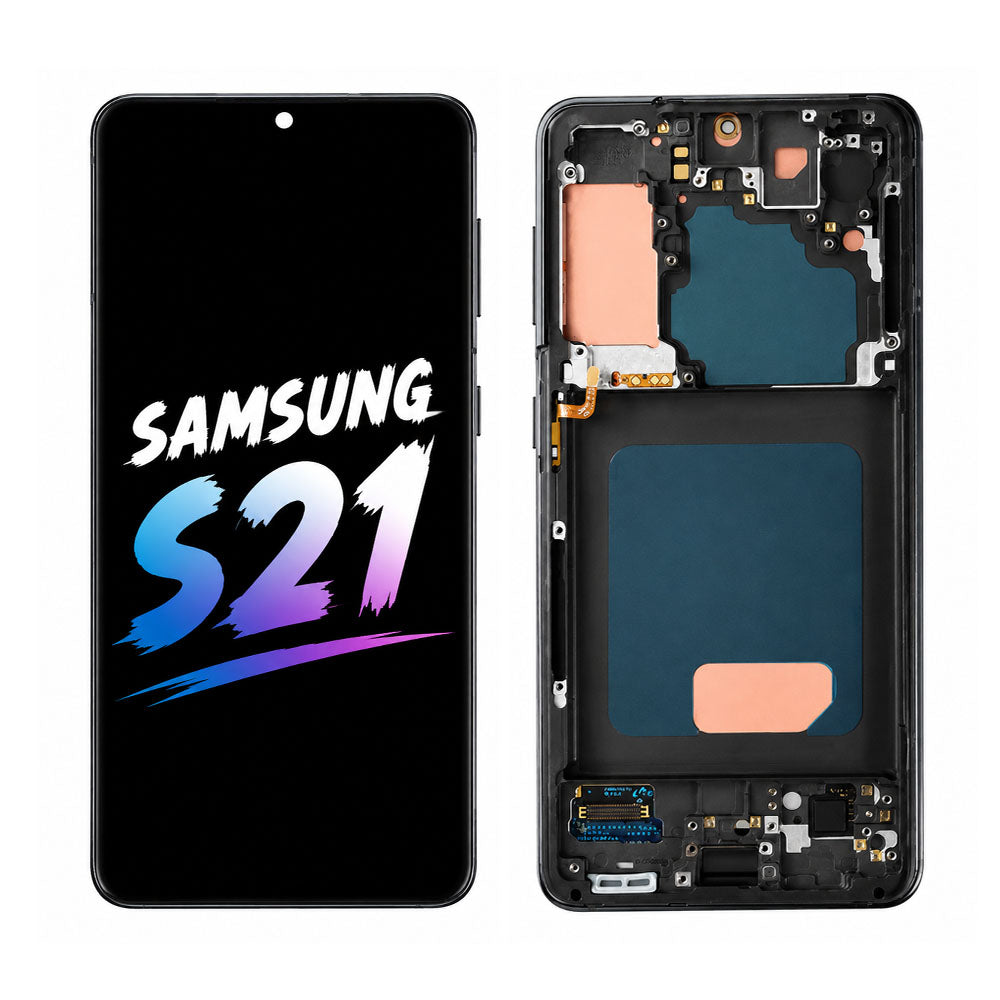 Original Samsung Galaxy S21 AMOLED Complete Screen Assembly with Frame Preinstalled Display Replacement Touch Digitizer OEM Grade Repair Part