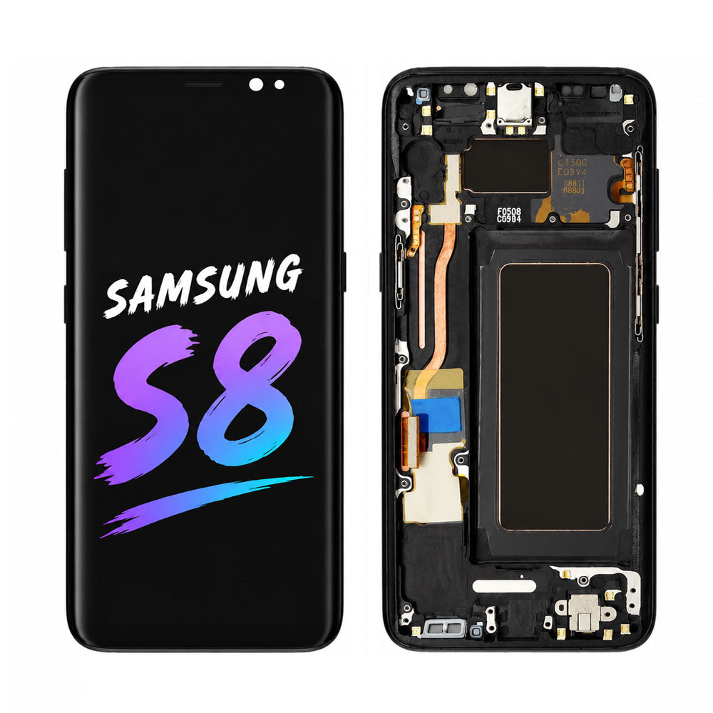 Original Samsung Galaxy S8 AMOLED Full Display Assembly with Frame Complete Screen Replacement Touch Digitizer OEM Grade Repair Solution