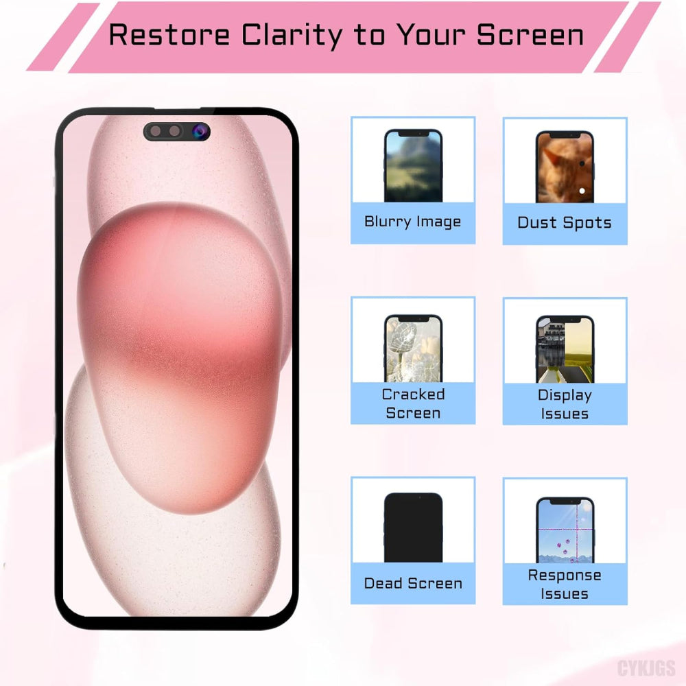 OLED Flexible Display Screen Replacement for iPhone 15 (Soft OLED | COG | Movable IC)